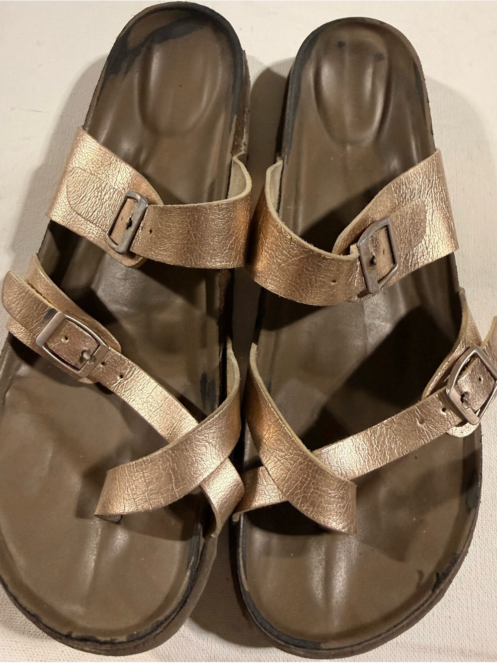 Madden Girl Metallic Rose Gold Double Buckle Slide Sandals